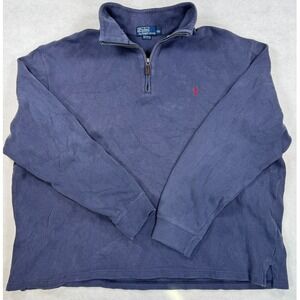 Polo Ralph Lauren Mens XXL Navy Blue 1/4 Zip Pullover Cotton Rib Knit Vintage
